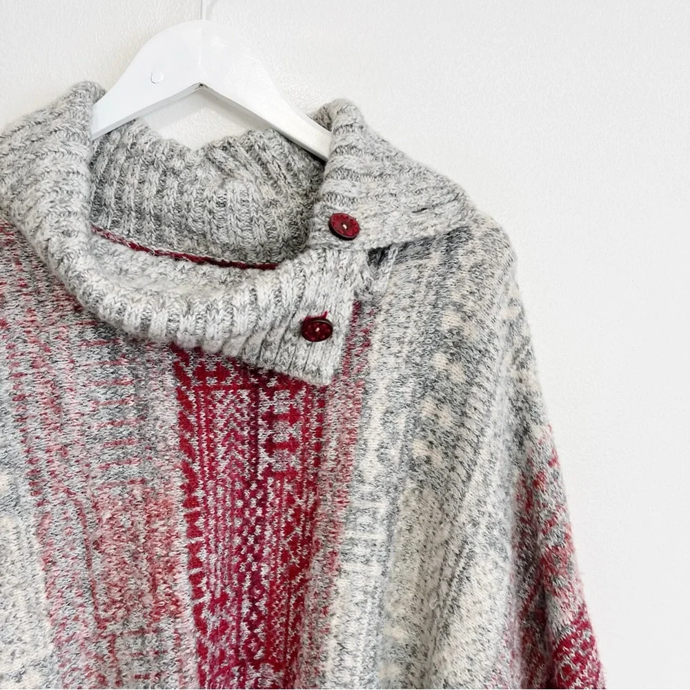 BOGO! Free People Willow Fair Isle Poncho Sweater Button Funnel Neck Size XS - Picture 5 of 10
